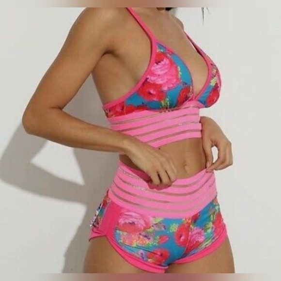 FLUORESCENT Floral Swim Suit, Size Large Top with Size Small Bottom - Picture 11 of 15